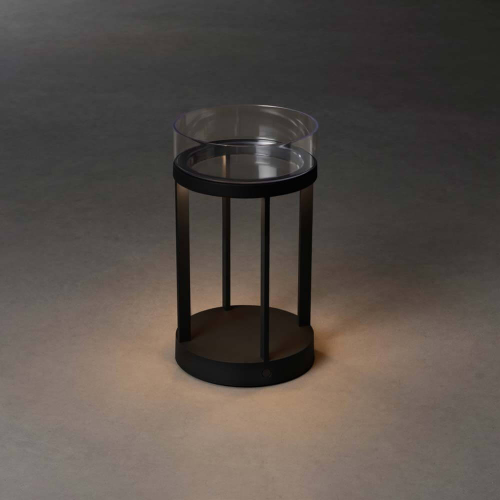 Chieti LED Akku Laterne IP54 in Schwarz, dimmbar, mit klarem Glas und elegantem Design