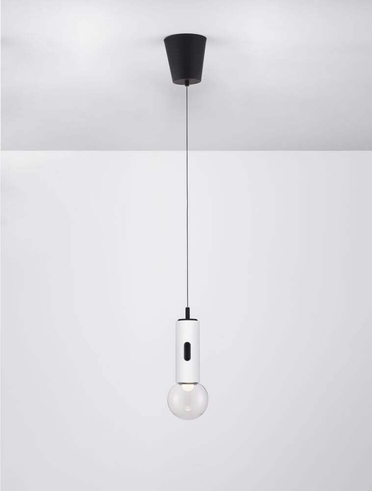 Chronos LED Pendelleuchte 3000K, moderne Designer-Pendelleuchte in Schwarz und Weiß, dimmbar über Touch-Funktion.