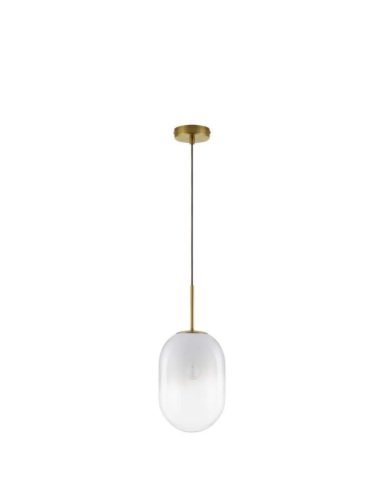 Chrysi Pendelleuchte Gold, Weiß - Elegante Pendelleuchte mit mundgeblasenem Glas und goldfarbenem Baldachin.