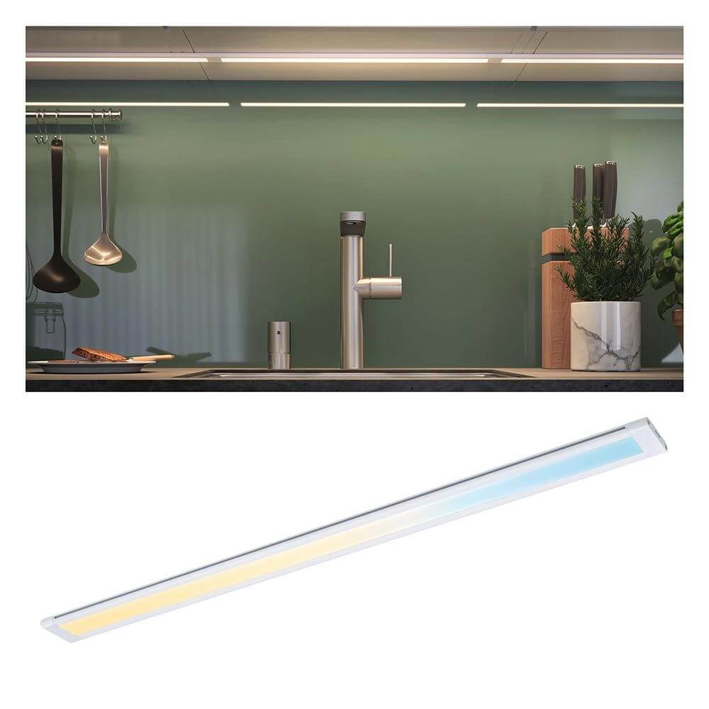 Clever LED Spot Aufbauleuchte Border Weiß-Matt montiert über einer modernen Arbeitsfläche in der Küche.