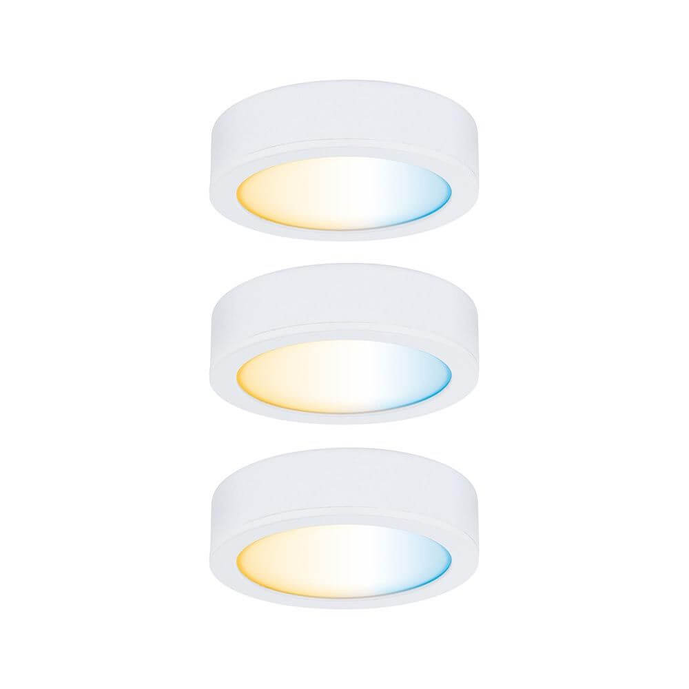 Clever LED Spot Disc Weiß 12W Weiß-Matt - Set aus drei runden LED-Spots in Weiß mit verschiedenen Farbtönen.