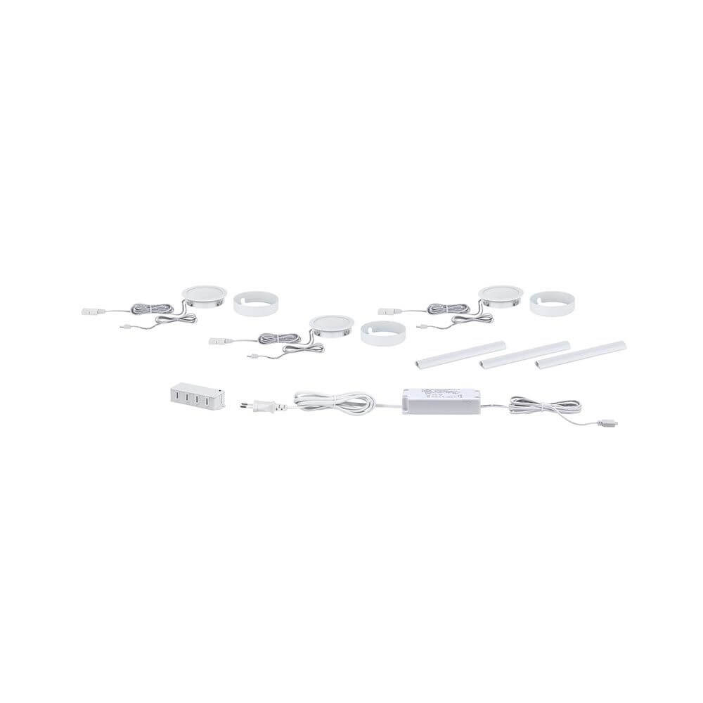 Clever LED Spot Disc Weiß 12W Weiß-Matt Starter Set mit Kabelverbindungen und Komponenten für individuelle Beleuchtung.