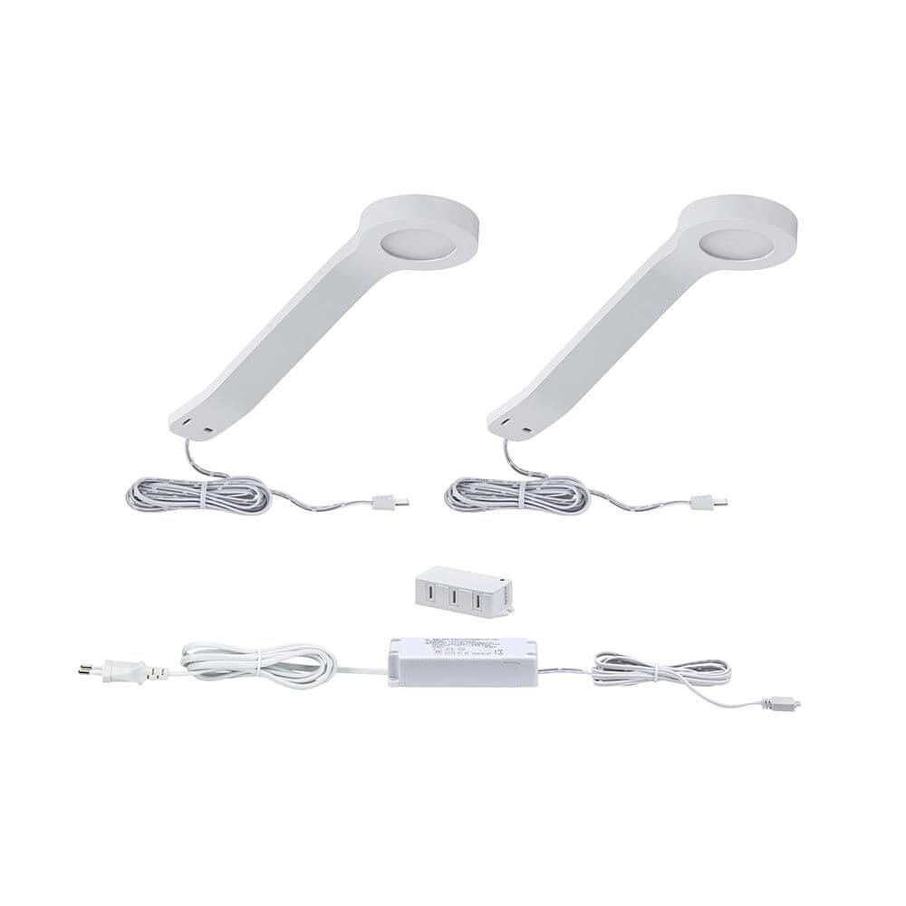 Clever LED Spot Mike Weiß 12W Weiß-Matt Starter Set mit Leuchten und Zubehör für individuelle Möbelbeleuchtung.