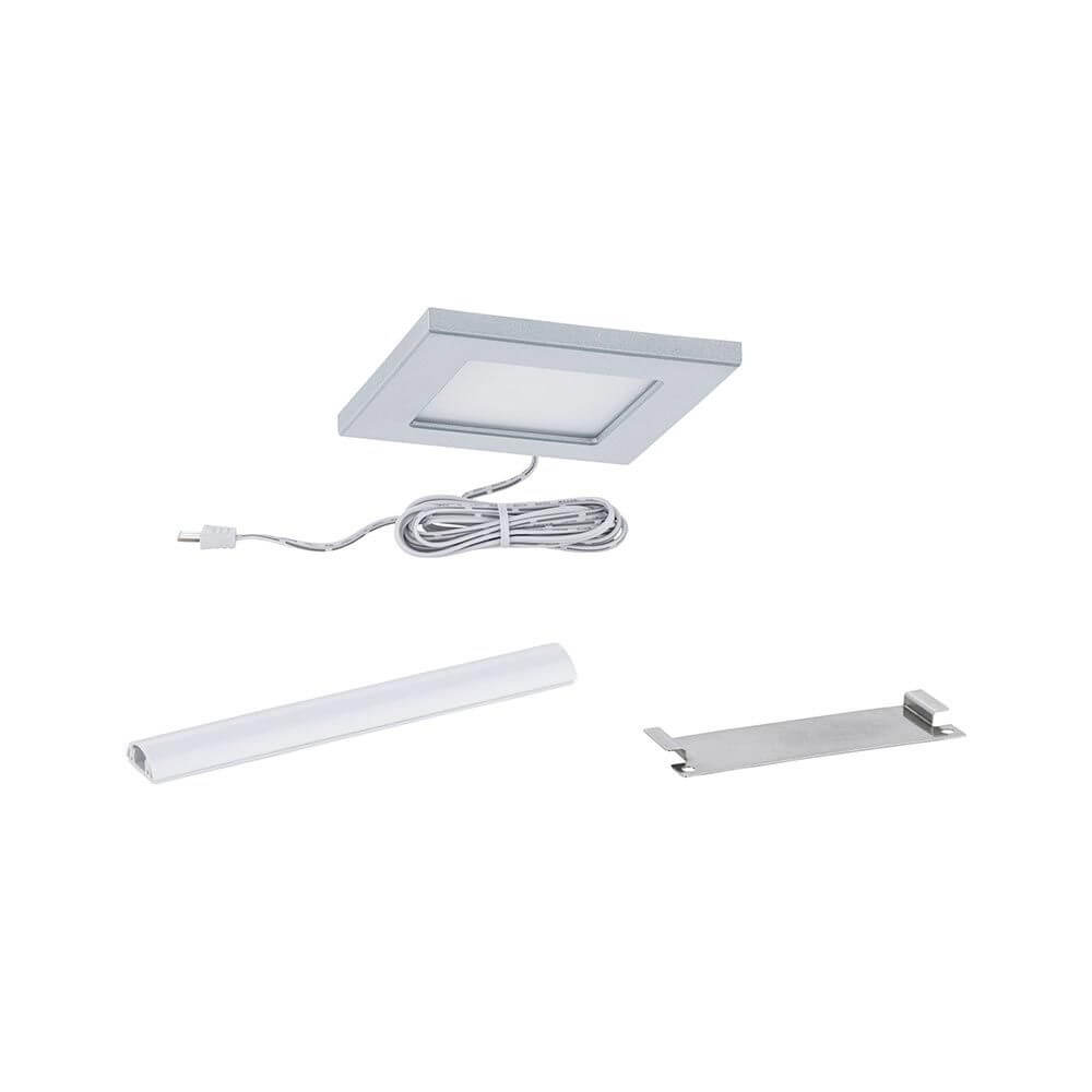 Clever LED Spot Pola CCT Weiß, Chrom-Matt mit Kabel und Zubehörteilen für individuelle Möbelbeleuchtung.