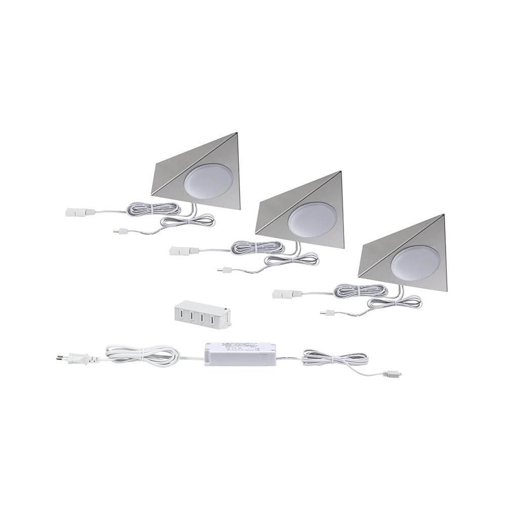 Clever LED Spot Trigo Weiß 12W Nickel-Gebürstet mit Kabelverbindungen für individuelle Möbelbeleuchtung.