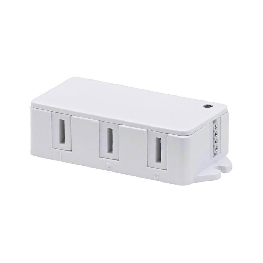 Clever Trafo 230V-12V 12W Weiß - kompakter Driver mit drei Anschlüssen für individuelle Möbelbeleuchtung.