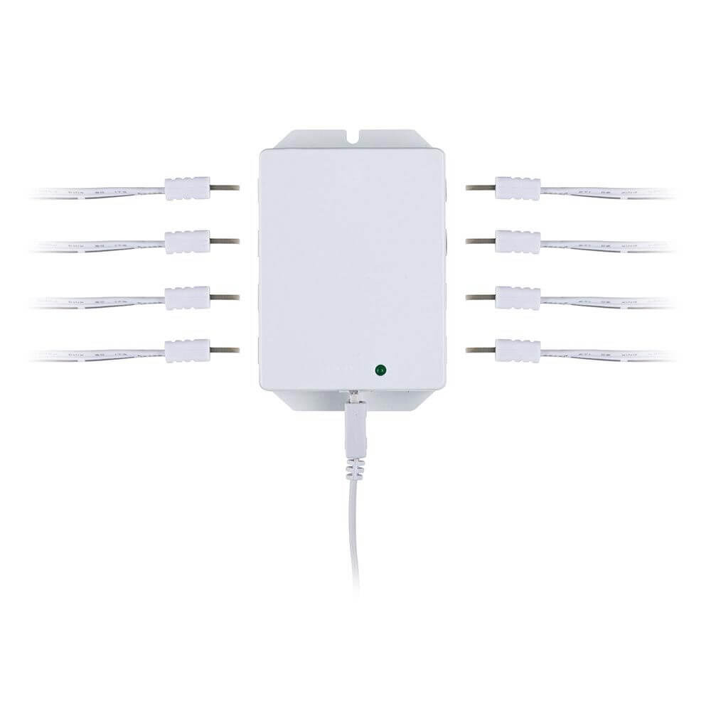 Clever Trafo 230V-12V 36W Weiß mit mehreren Anschlussleitungen für flexible Lichtlösungen.