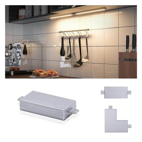 Clever Connector Barre 50x25mm Chrome Matt for easy connection of furniture lighting in modern kitchen design.