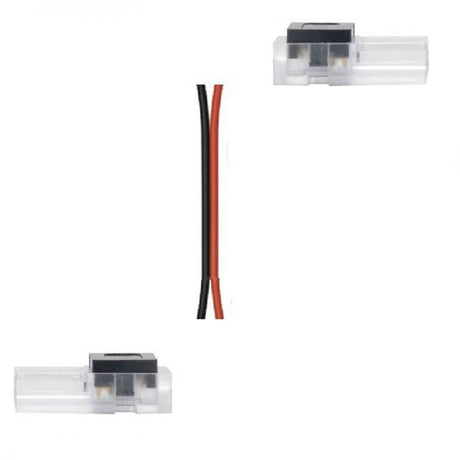 Clip-Flexverbinder für 2-pol. LED-Strip 10mm mit transparenten Anschlussstücken und Kabel.