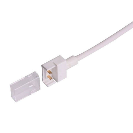 Clip-Kabelanschluss für 2-pol. IP68 LED-Strip 12mm mit weißem Kabel und 2-poligem Stecker.