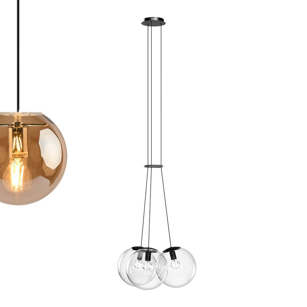 s.luce Cluster Glaskugel Hängeleuchte, 3-flammig, modernes Design für stilvolle Innenräume.