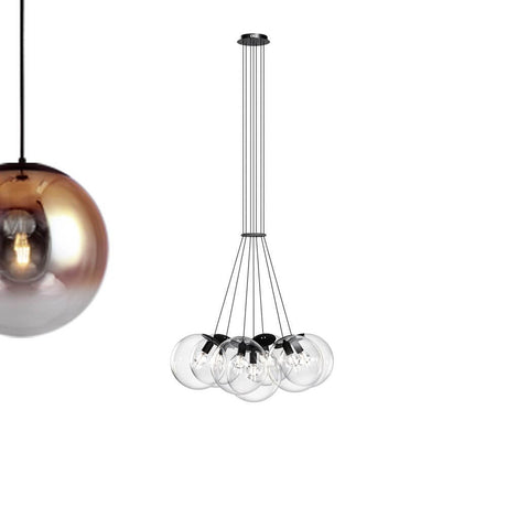 s.luce Cluster Glaskugel Galerieleuchte Hängeleuchte 7-flammig in modernem Design, ideal für hohe Räume.