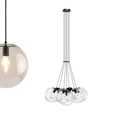 s.luce Cluster Glaskugel Galerieleuchte Hängeleuchte 7-flammig mit eleganten Glaspendel und modernem Design.