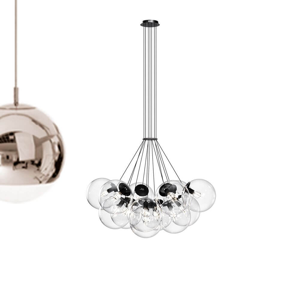 s.luce Cluster Leuchte mit 13 gläsernen Kugellampen, modernes Design für elegante Innenräume.