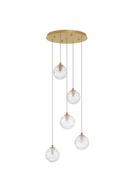 Lampa wisząca Coen 5-światło Ø 35 cm złota, przezroczysta