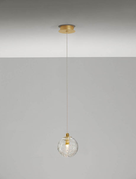 Coen pendant light Gold, Transparent – elegant hanging lamp 25 cm glass sphere, matte gold aluminum suspension, 200 cm cable length
