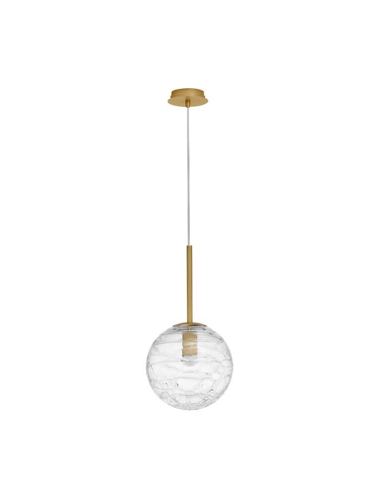Coen Pendelleuchte Gold, Transparent – mattgoldene Hängelampe mit transparentem Glasball (Ø25 cm) und Aluminiumstange, G9-Fassung separat bestellen