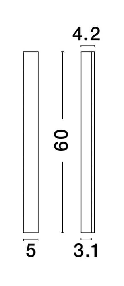 Technische Zeichnung der Colby LED Wandleuchte 3000K Schwarz mit Abmessungen 20cm x 3,1cm x 4,2cm.