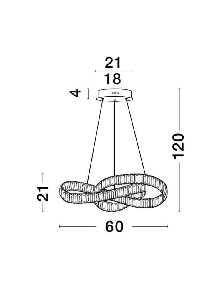 Conceto LED Pendelleuchte Verknotet Ø 60cm 3500K technische Zeichnung mit Maßen.