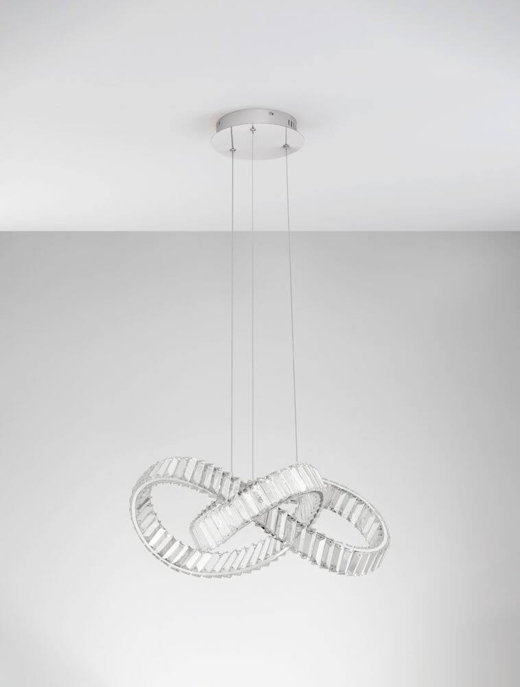 Conceto LED Pendelleuchte Verknotet Ø 60cm 3500K mit funkelnden Kristallelementen und modernem Design.