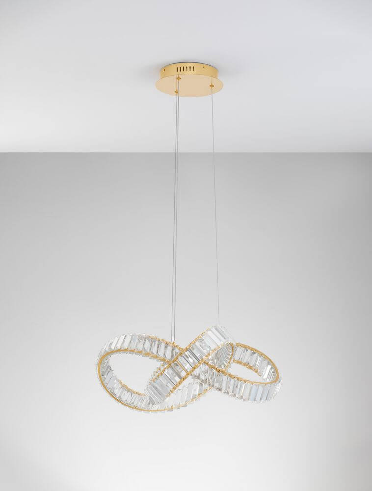 Conceto LED Pendelleuchte Verknotet Ø 60cm 3500K mit funkelnden Kristallen und modernem Design.