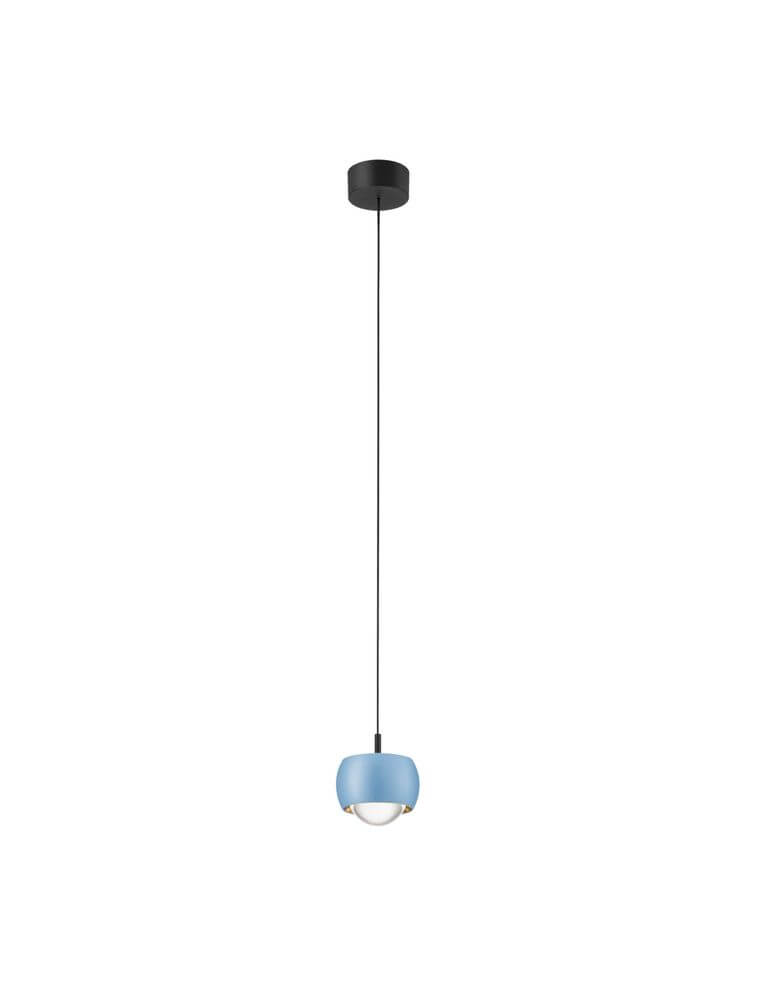 Conga LED Pendelleuchte Ø 9,6cm 3000K in modernem Design mit blauem Lampenschirm.