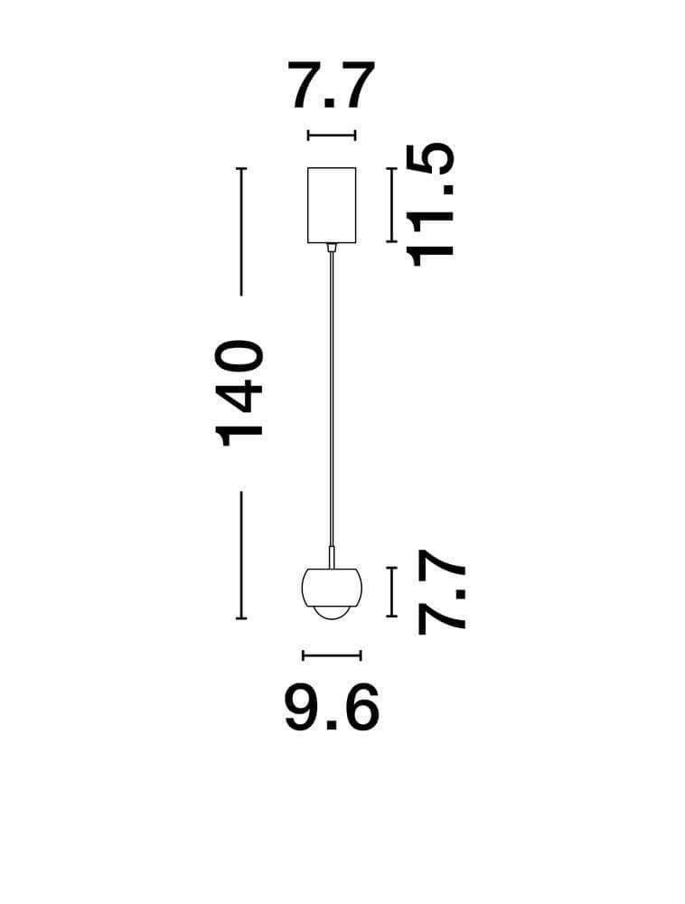 Maßzeichnung der Conga LED Pendelleuchte Ø 9,6cm 3000K mit Abmessungen in cm.