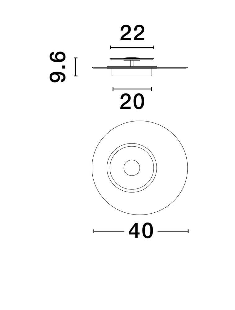 Technische Zeichnung der Copo LED Deckenleuchte mit Abmessungen von 50 cm und Dimmfunktion.