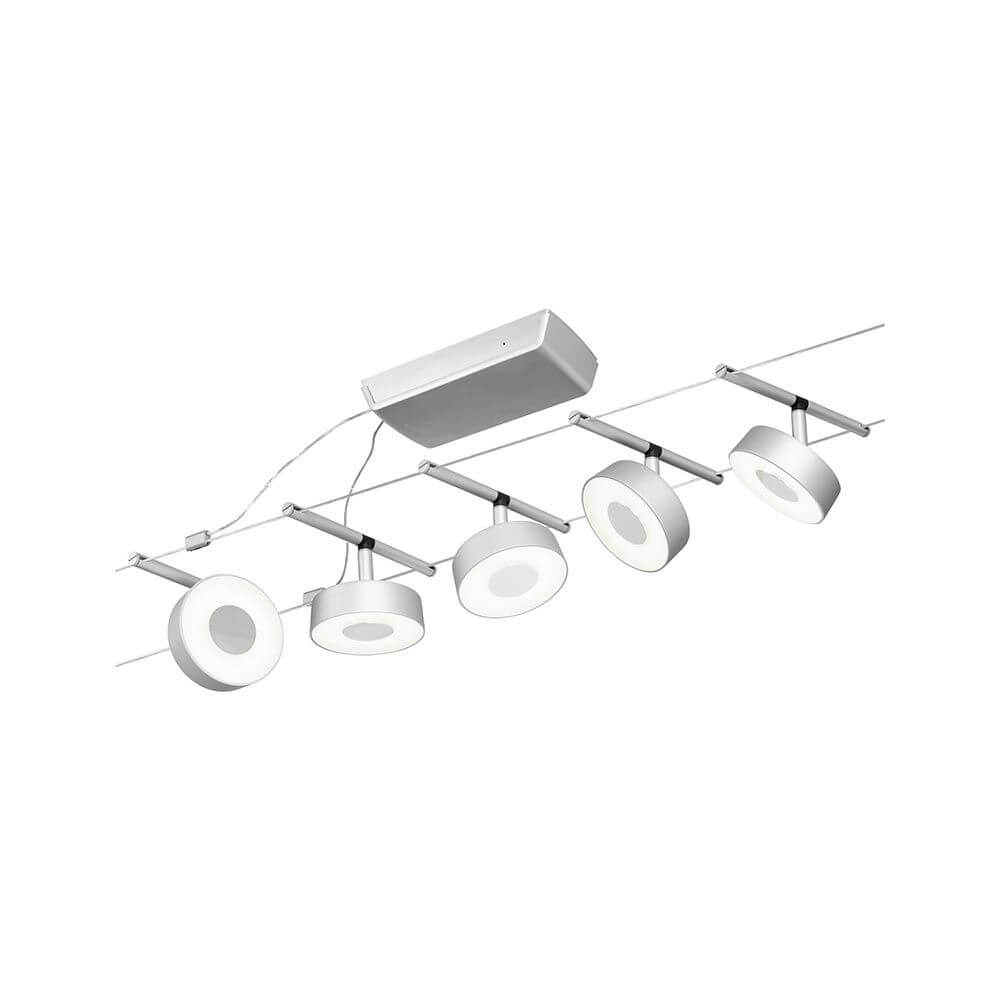 CorDuo LED Seilsystem Circle Basis-Set Chrom mit 5 LED-Spots in modernem Design.