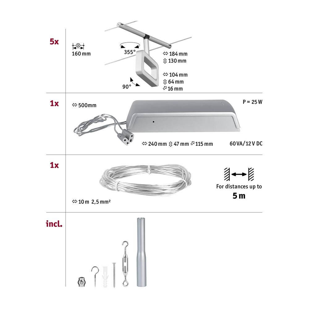 CorDuo LED Seilsystem Frame Basis-Set Chrom-Matt