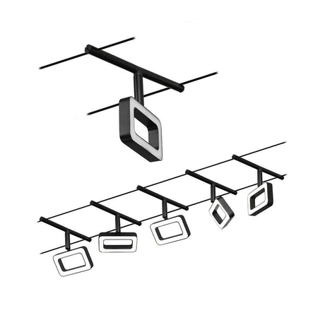 CorDuo LED cable system Frame base set in matt black, chrome with 5 LED spotlights for flexible installation