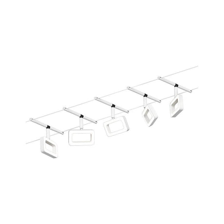 CorDuo LED Seilsystem Frame Basis-Set Weiß-Matt, Chrom mit 5 LED-Spots für Wand- und Deckenmontage