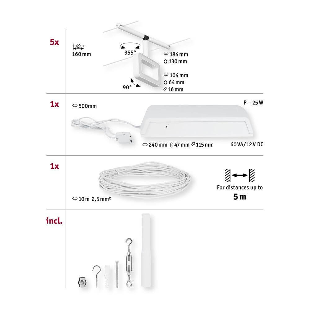 CorDuo LED Seilsystem Frame Basis-Set Weiß-Matt, Chrom