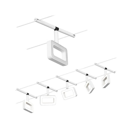 CorDuo LED Seilsystem Frame Basis-Set Weiß-Matt, Chrom mit 5 LED-Spots für Wand- und Deckenmontage