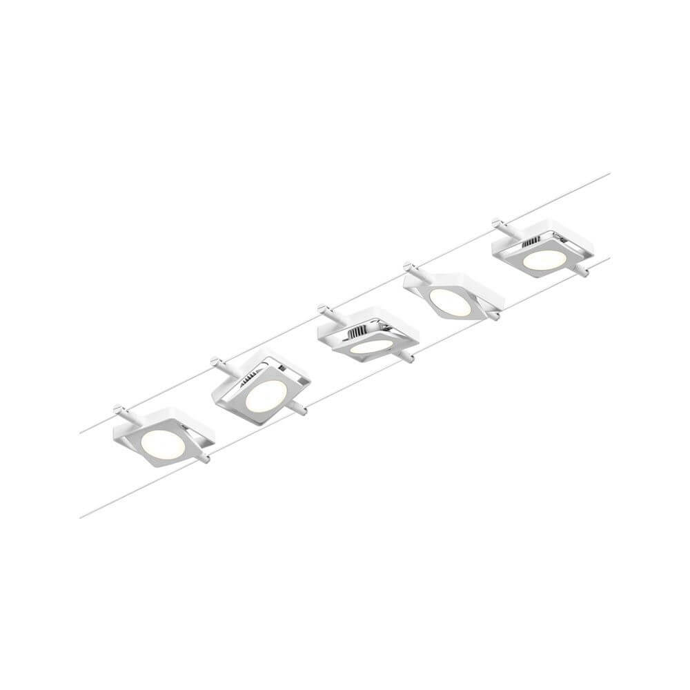 CorDuo LED Seilsystem Mac Basis-Set Weiß, Chrom mit 5 LED-Spots auf einem Seilsystem montiert