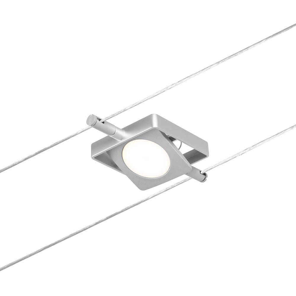 CorDuo LED Seilsystem Mac Einzelspot Chrom-Matt an einem Seil montiert, modernes Design.
