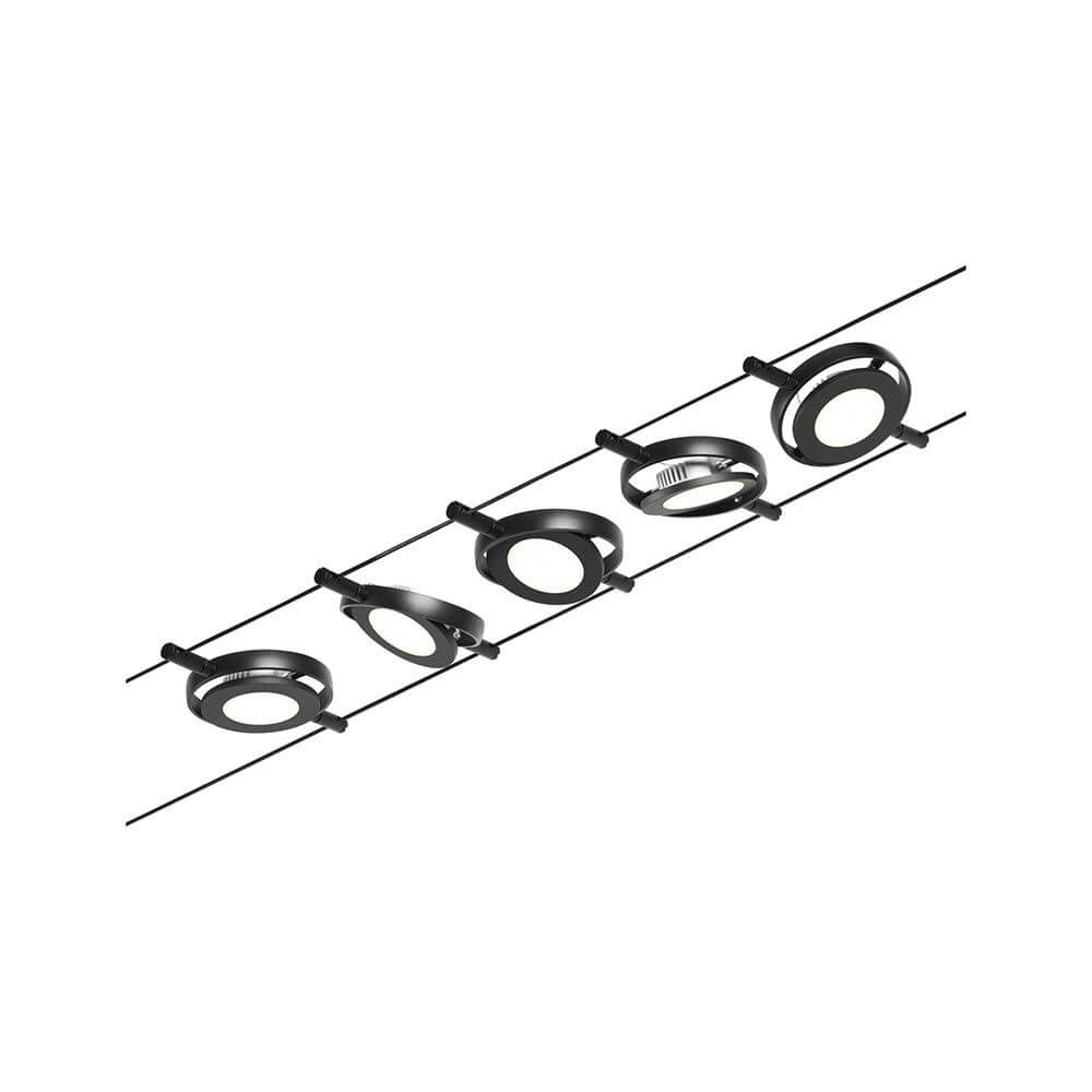 CorDuo LED Seilsystem Round Mac Basis-Set Schwarz, Chrom mit mehreren Spots an einem Kabel.