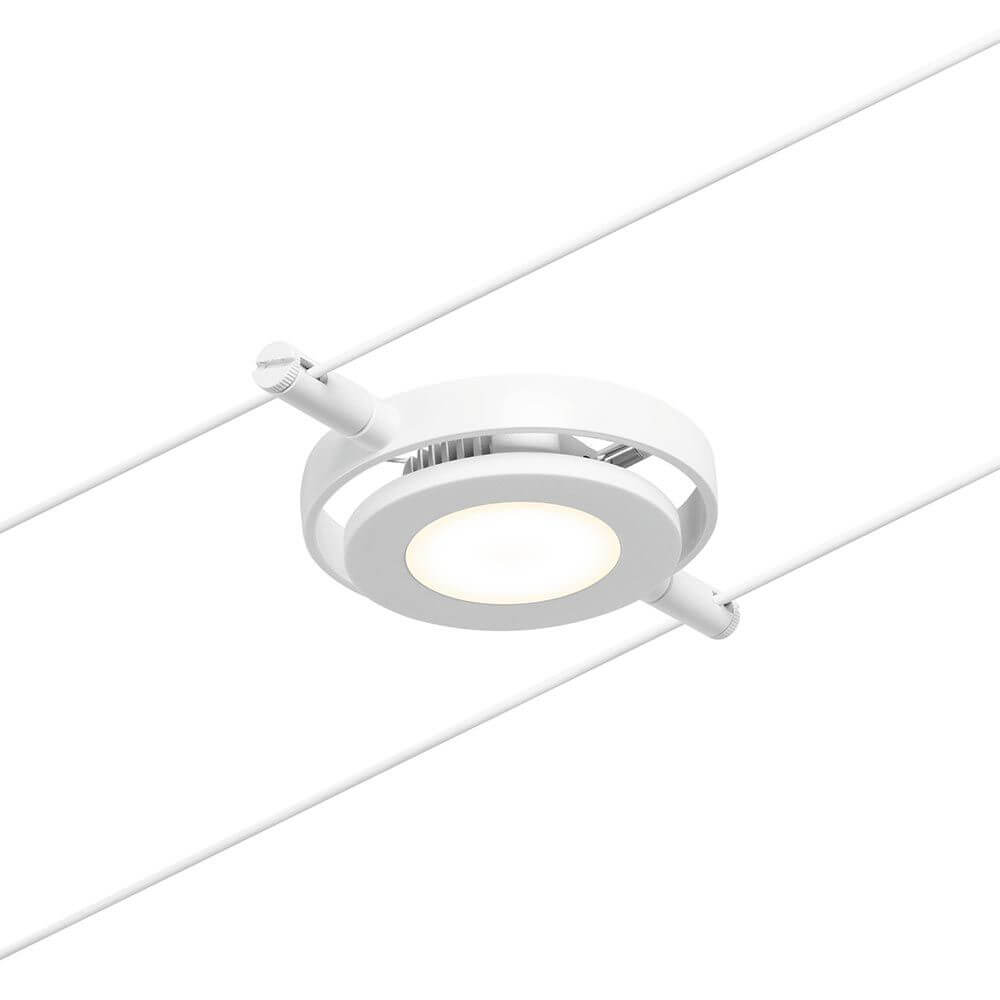 CorDuo LED Seilsystem Round Mac Basis-Set Weiß, Chrom, modernes Seilspot für flexible Wand- und Deckenmontage.
