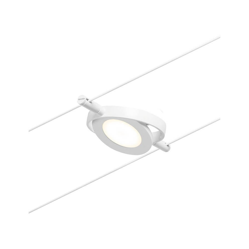 CorDuo LED Seilsystem Round Mac Basis-Set Weiß, Chrom montiert an einem Seilsystem.