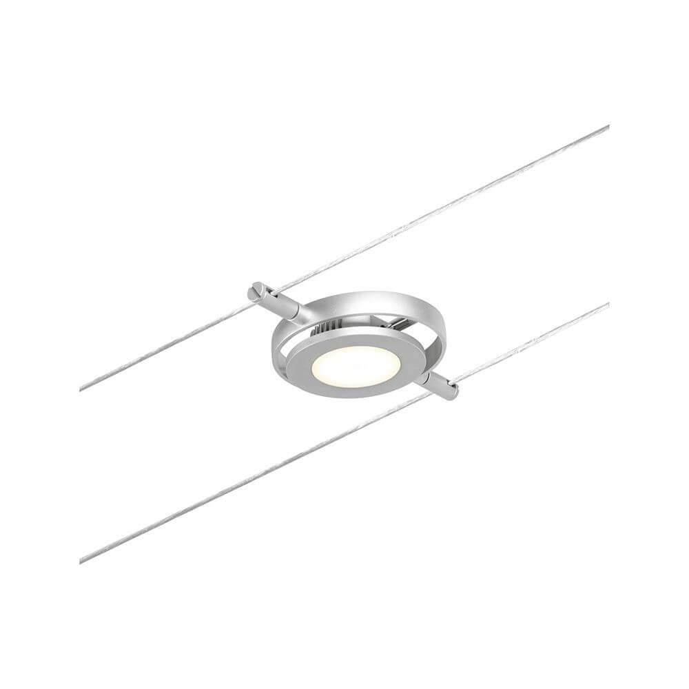 CorDuo LED Seilsystem Round Mac Einzelspot Chrom-Matt an einem Seil montiert, modernes Design für flexible Lichtgestaltung.