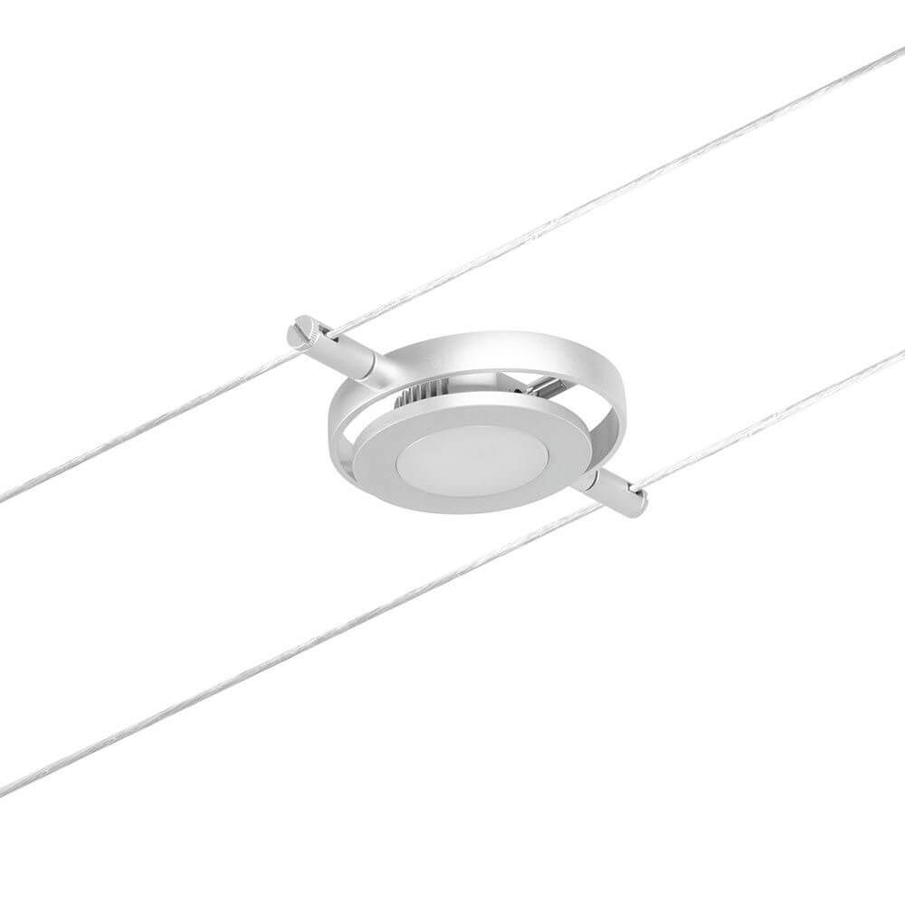 CorDuo LED Seilsystem Round Mac Einzelspot Chrom-Matt an einem Seil montiert.