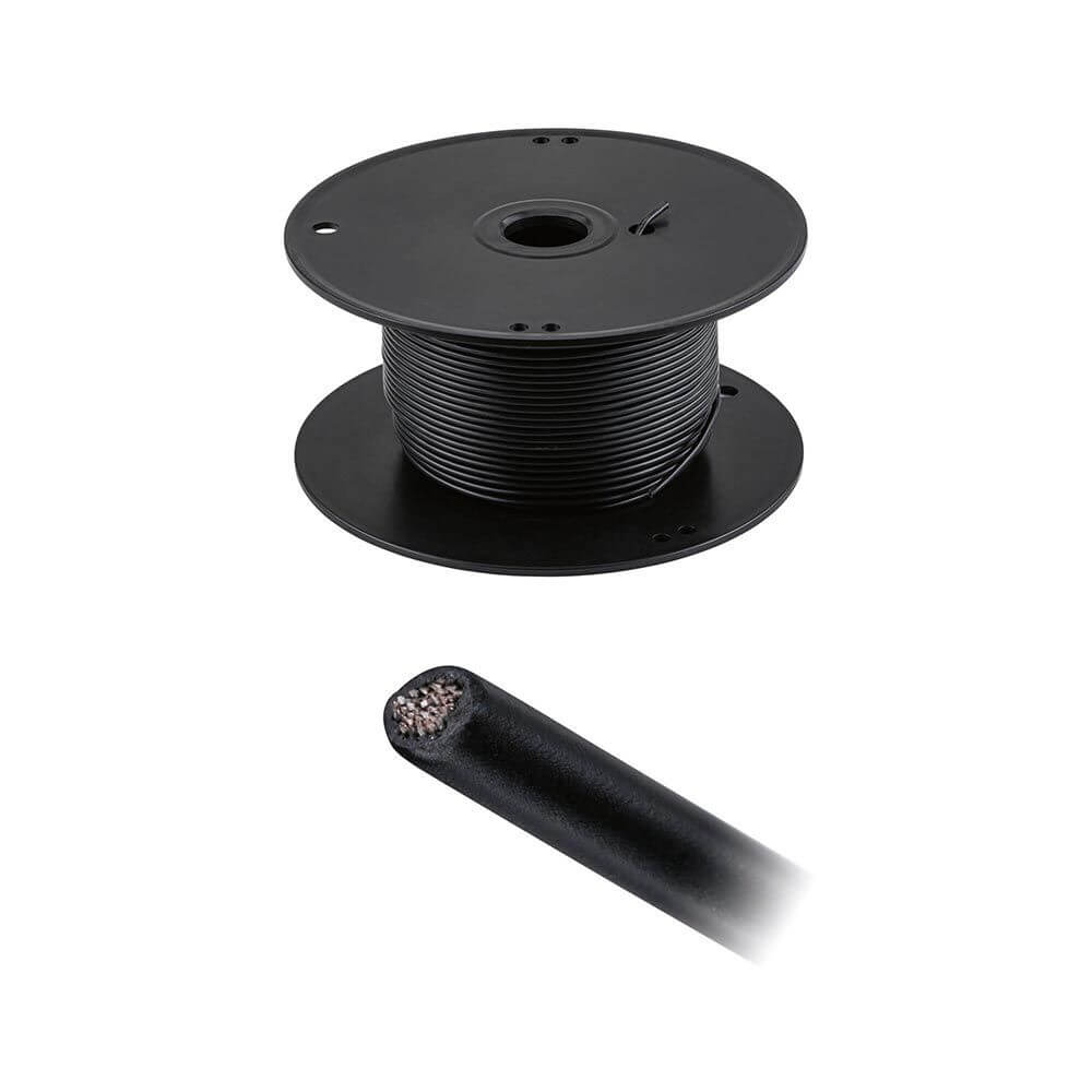 CorDuo Seilsystem 100m Spannseil 2,5mm² Schwarz auf einer Rolle mit isoliertem Kabel.