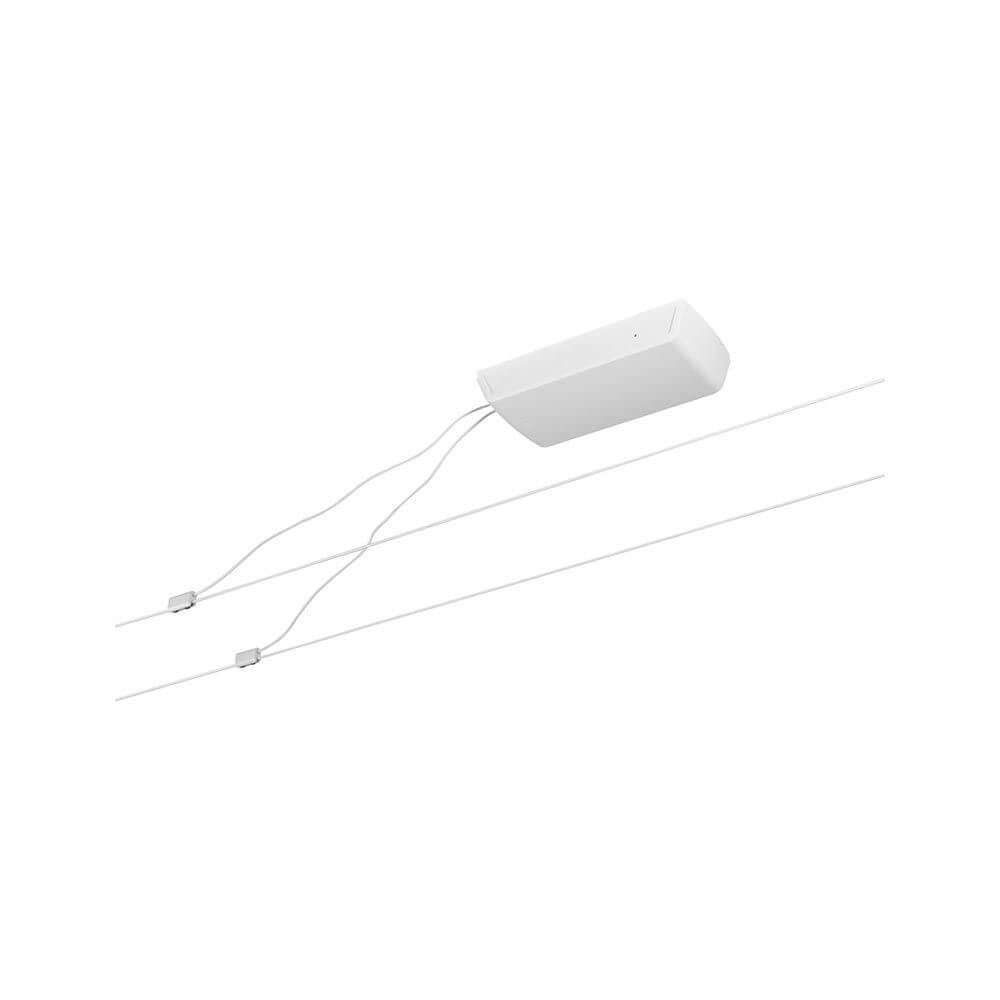 CorDuo Seilsystem Basis-Set Weiß-Matt mit Kabeln für flexible Montageoptionen an Wänden oder Decken.