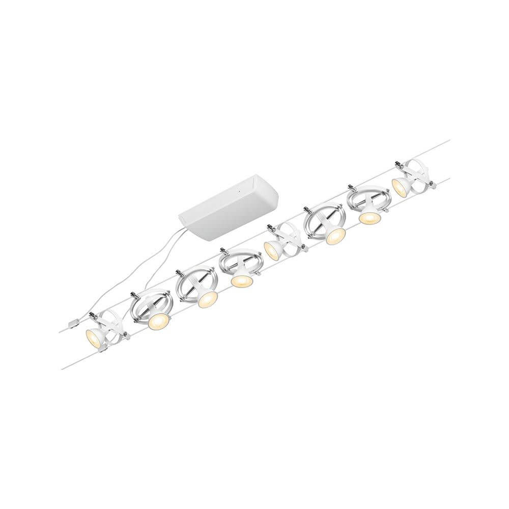CorDuo Seilsystem Cardan Basis-Set 8-flg. Weiß-Matt mit 8 Spots, flexibel montierbar an Wand und Decke.