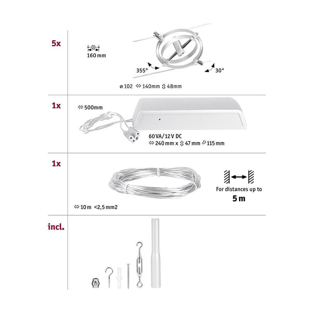 CorDuo Seilsystem Cardan Basis-Set Chrom-Matt Installationsteile und Zubehör im Überblick