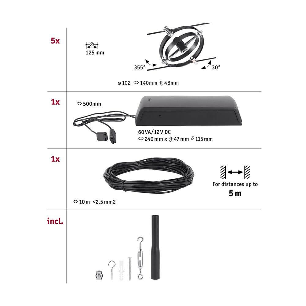 CorDuo Seilsystem Cardan Basis-Set Schwarz-Matt, Chrom Zubehörteile und Montageanleitung