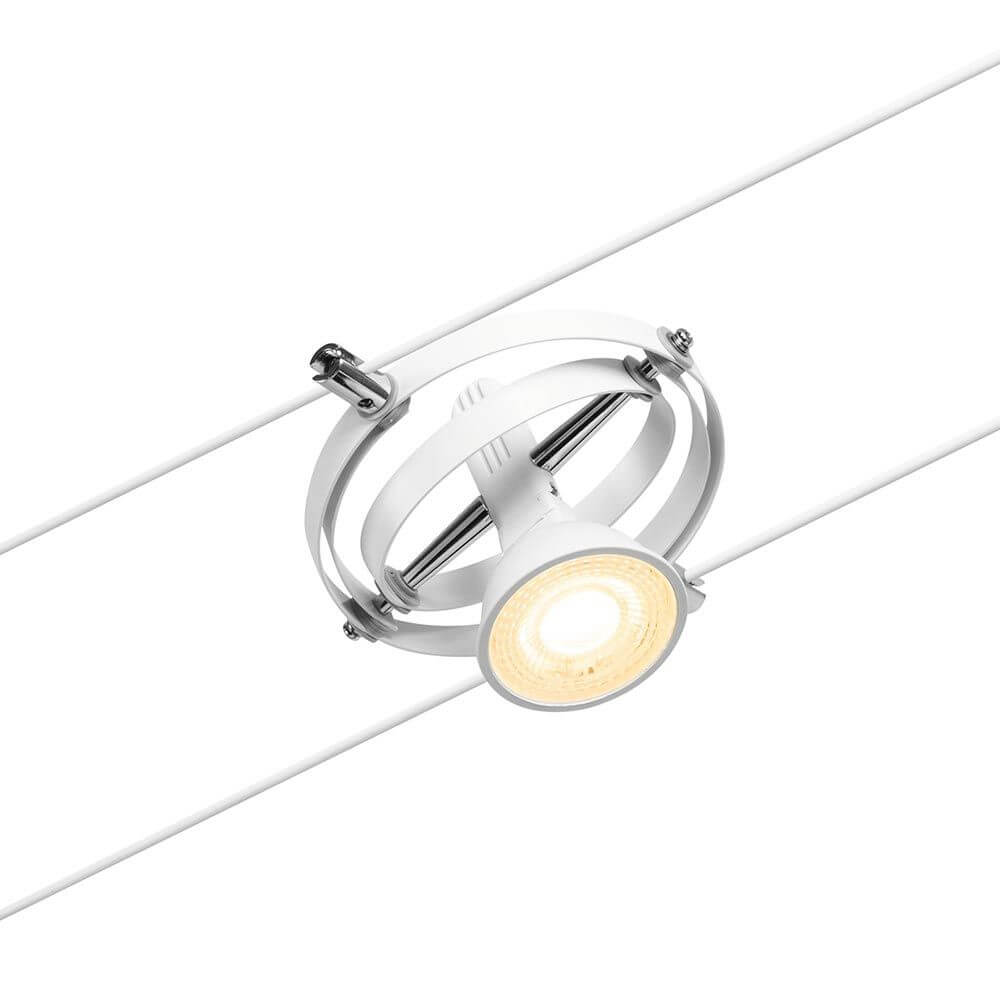 CorDuo Seilsystem Cardan Basis-Set Weiß-Matt, Chrom mit schwenkbarem Spot.