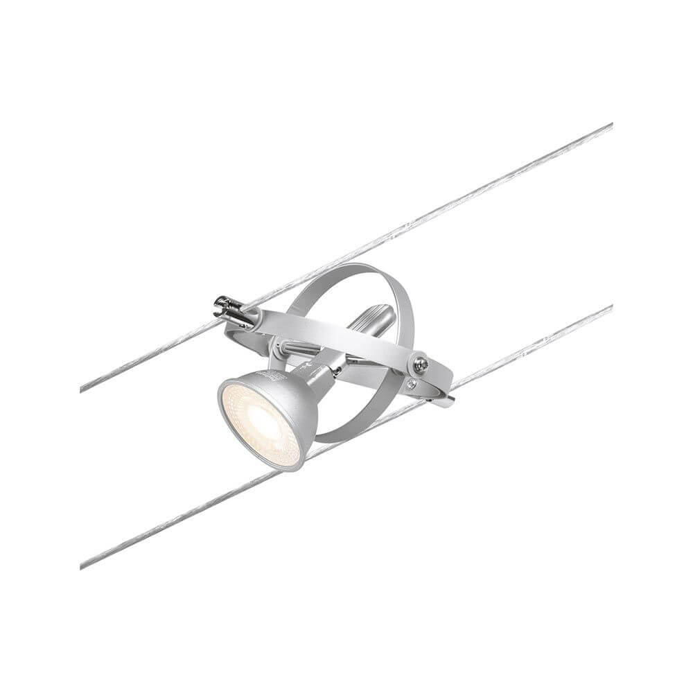 CorDuo Seilsystem Cardan Einzelspot Chrom-Matt an Seil montierter verstellbarer Deckenspot in Chrom-matt