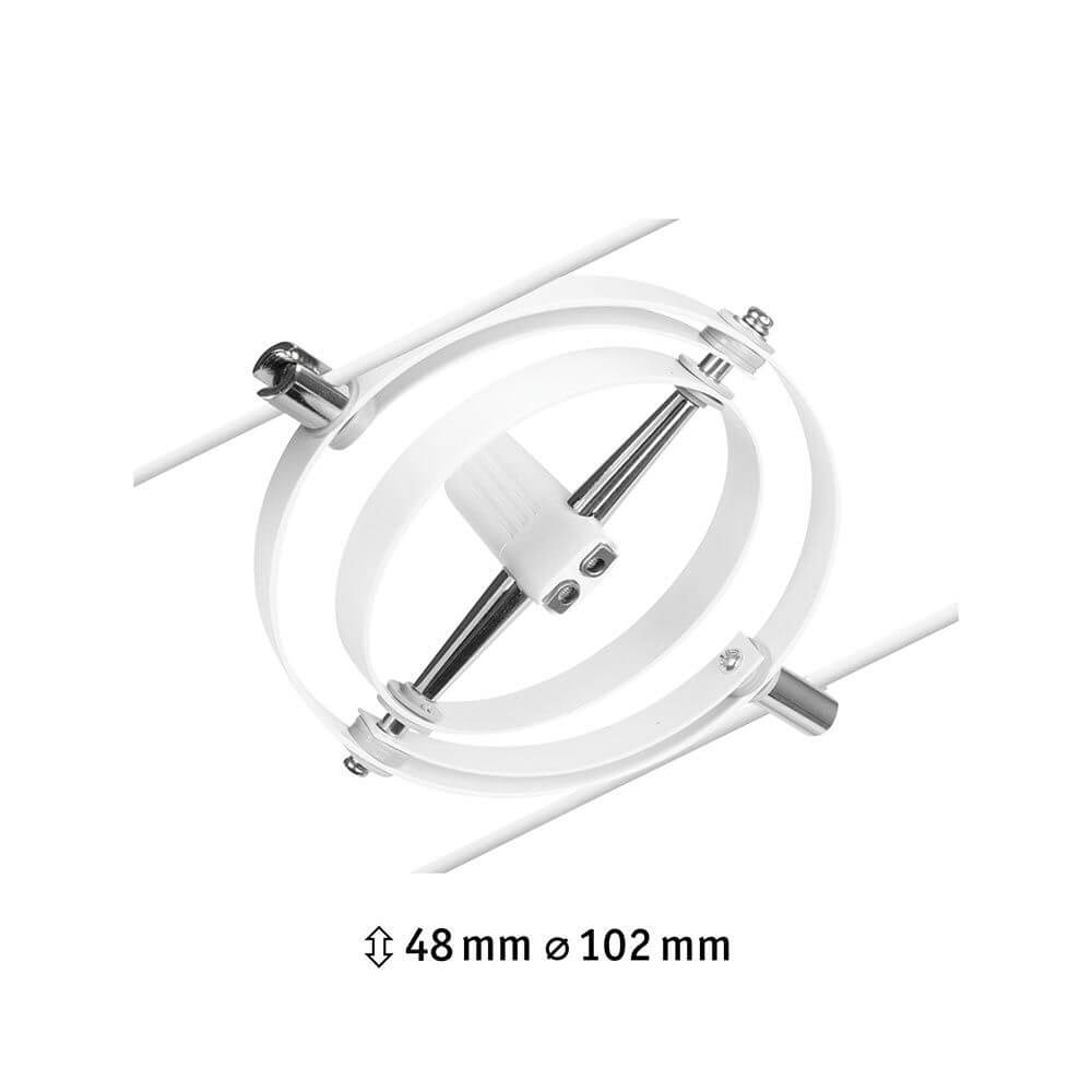 CorDuo Seilsystem Cardan Einzelspot Weiß-Matt, Chrom Detailansicht der Montagefläche.