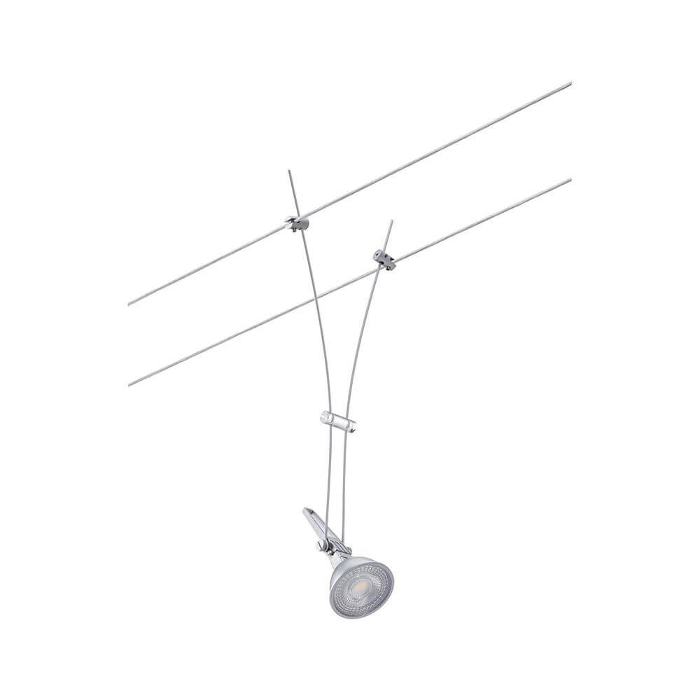 Einzelspot Comet in Chrom matt für Seilsysteme, ideal für Wand- und Deckenmontage, bietet vielseitige Gestaltungsmöglichkeiten.